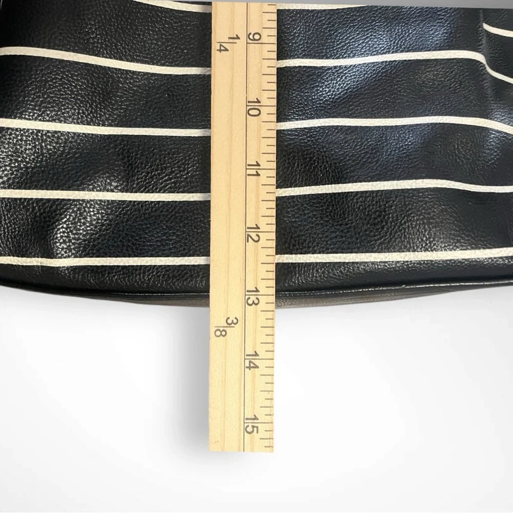 BETSEY JOHNSON Large Vegan Leather Black‎ and White Stripes Satchel Tote | EUC
